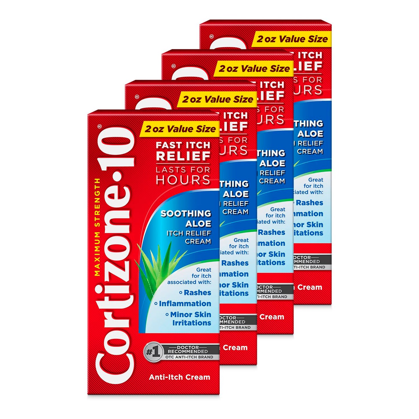 Cortizone-10 Maximum Strength Soothing Aloe Itch Relief Cream, 1% Hydrocortisone, Fast-Acting, Anti-Itch Cream for Bug Bites, Rash, Eczema, Psoriasis, Poison Ivy, Oak, Sumac, 2 oz (Pack of 4) Cortizone 10Buy Supplements Australia