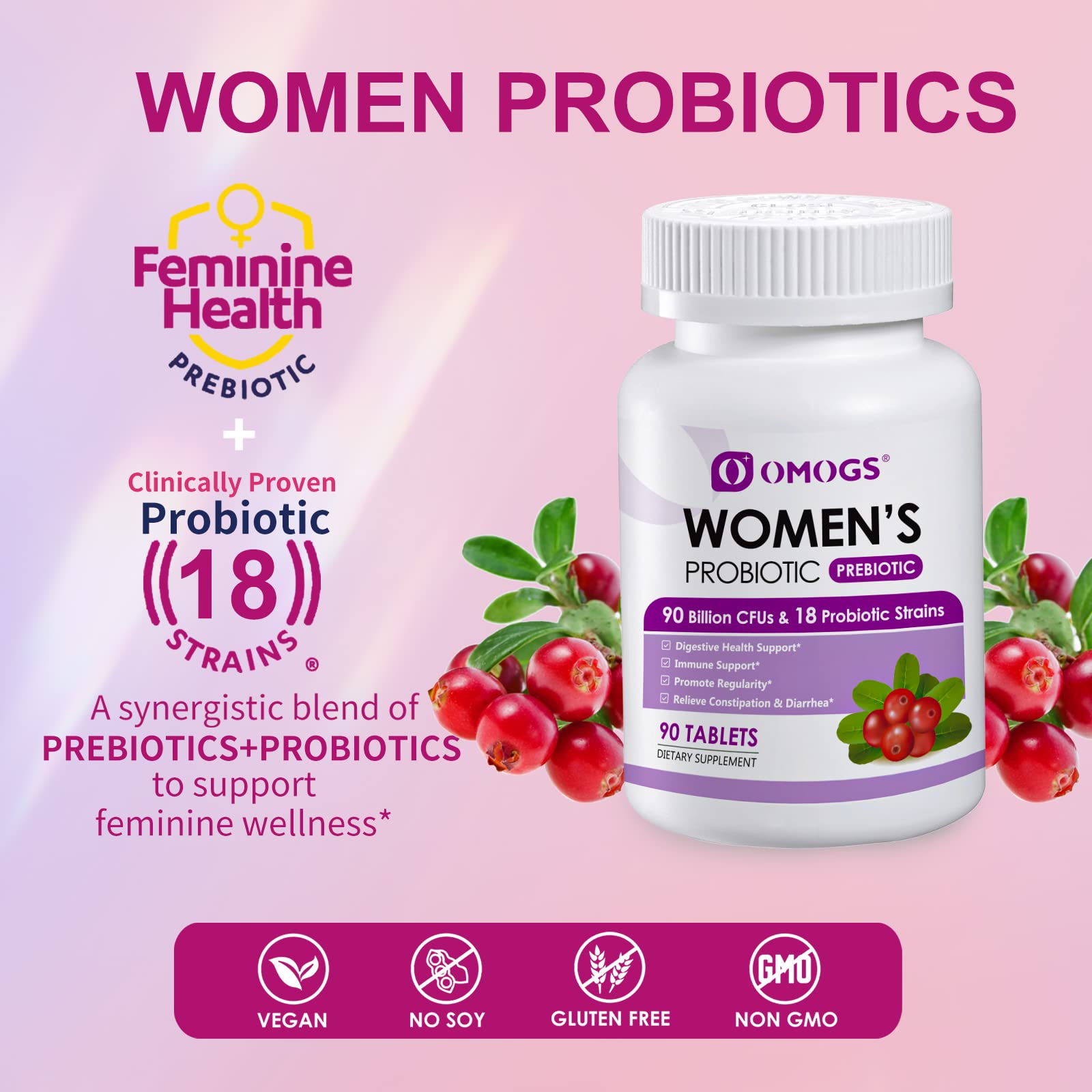 OMOGS Women's Probiotic,with Cranberry Extract and Organic Prebiotics,90 Billion CFUs OMOGSBuy Supplements Australia