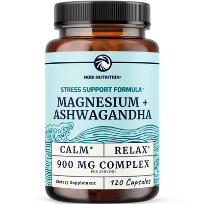 Magnesium Ashwagandha | Calming Magnesium Supplement for Adults | Relax, Rest, Calm Mood & Sleep Support | Mag Citrate & Oxide 400 mg + Ashwagandha 500 mg