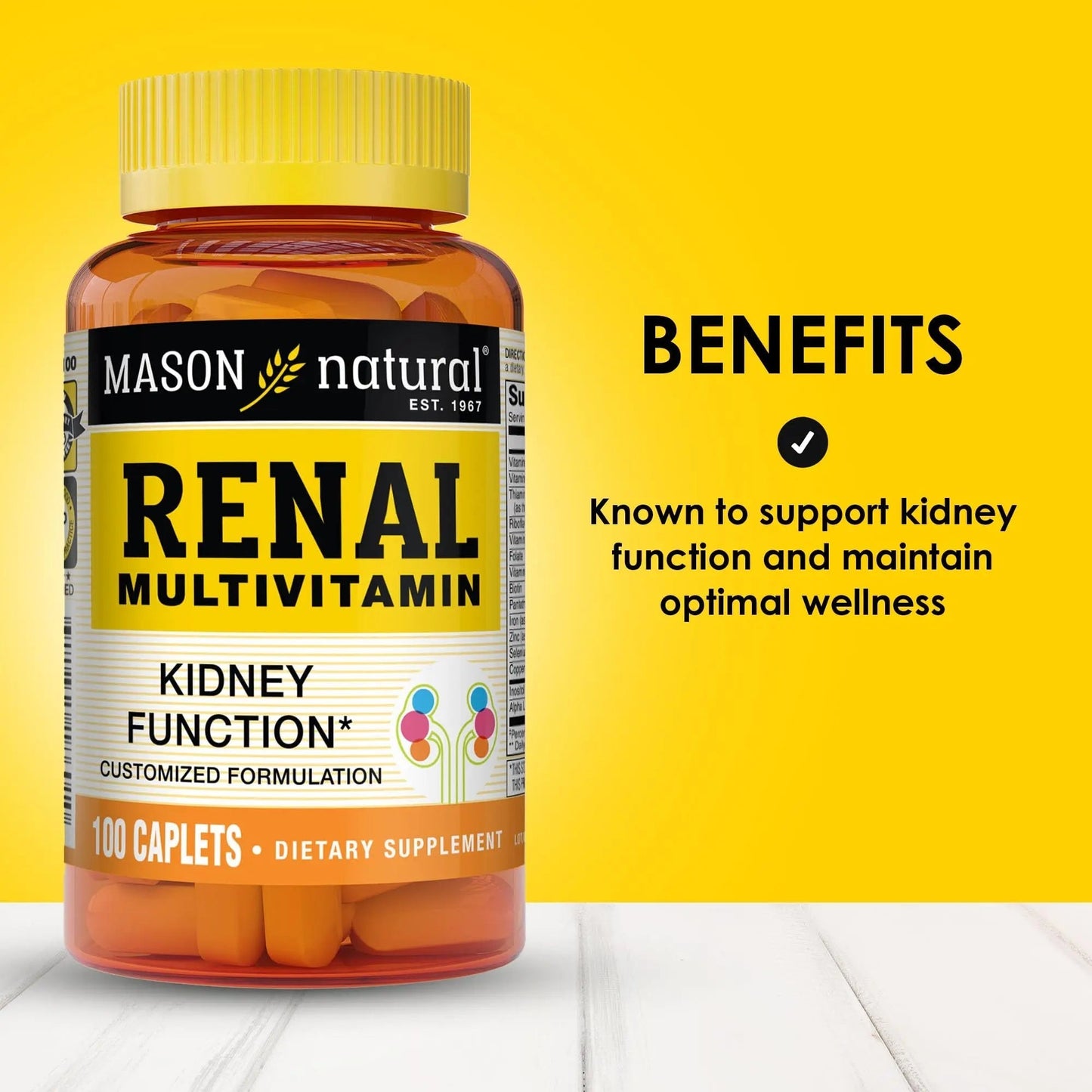 MASON NATURAL Renal Multivitamin, with ALA, Biotin, & B Vitamins for Daily Support,100 Caplets MASON NATURAL