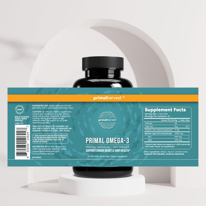 Primal Harvest Omega 3 Fish Oil Supplements, 30 Servings Soft Gels Capsules w/ 1000mg EPA + DHA Supplements
