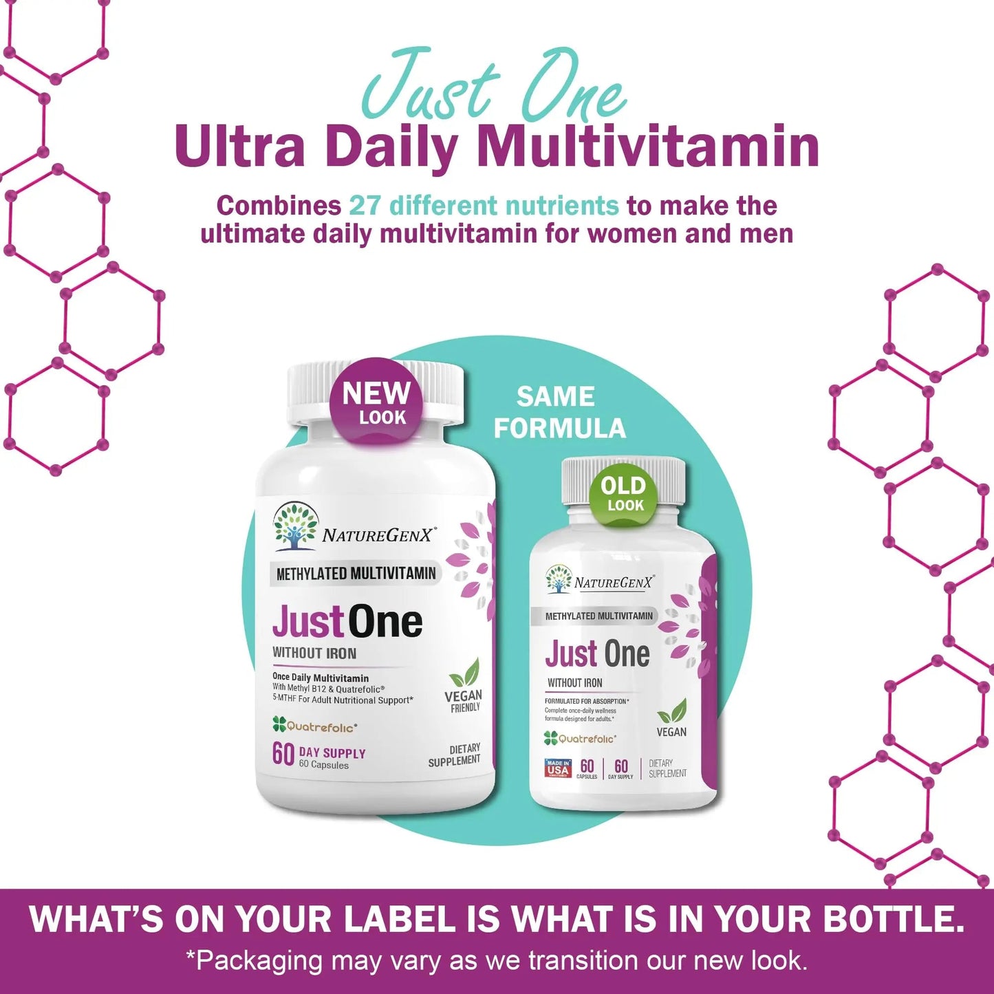 NatureGenX Just One Daily Methylated Multivitamin - 60 Caps Pure Methyl B12, Methylfolate MTHFR Support Supplement Iron Free Methylated Vitamins NatureGenXBuy Supplements Australia