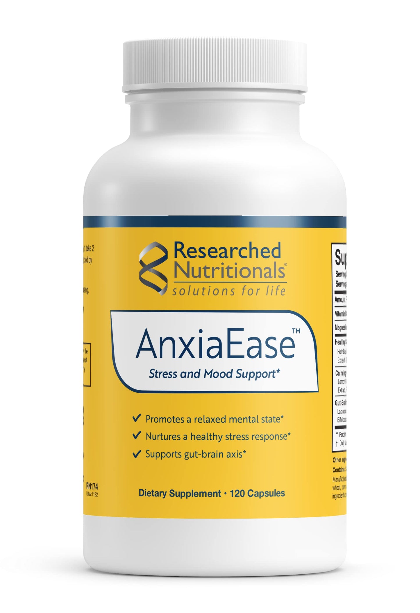Researched Nutritionals AnxiaEase - Stress, Cortisol Management & Mood Support Supplement - Botanicals, Vitamin B6, Magnesium & 'Psychobiotic' Probiotic Strains (120 Capsules) Researched NutritionalsBuy Supplements Australia