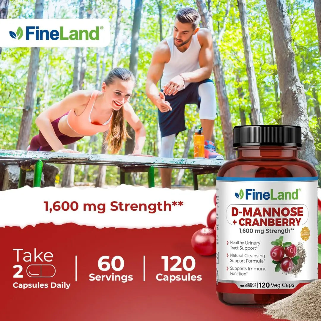 FineLand D-Mannose + Cranberry – 1600mg per Serving – 120 Vegan Capsules – Urinary Tract & Bladder Health Support – Non-GMO, Gluten-Free, Made in USA FineLandBuy Supplements Australia