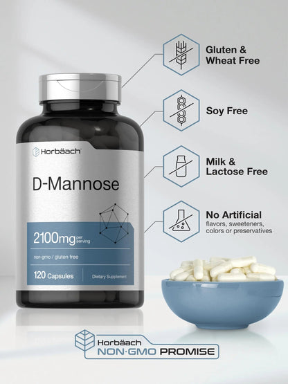 Horbäach D-Mannose Supplement 2100mg | 120 Capsules | Pills for Women and Men | Non-GMO & Gluten Free HorbäachBuy Supplements Australia