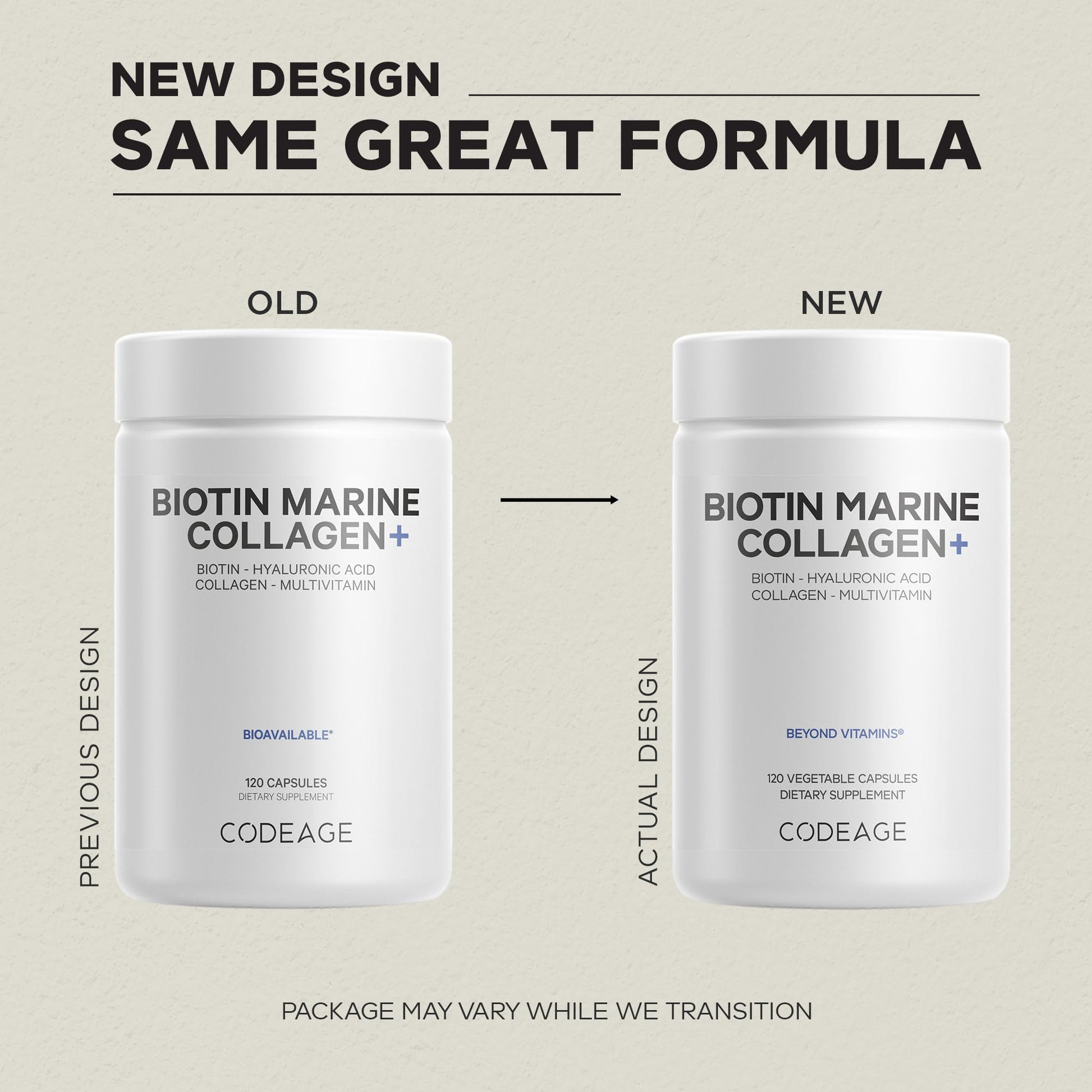 Codeage Biotin Marine Collagen Peptides - Wild-Caught Marine Collagen Types I & III, Biotin, Vitamins C & E, Hyaluronic Acid, Amino Acids, Fruit and Herb Blend, Non-GMO - 120 Capsules CodeageBuy Supplements Australia