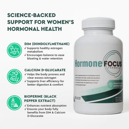 Hormone Focus – Estrogen Balance for Women - DIM Supplement with Diindolylmethane, Calcium D-Glucarate & BioPerine – Supports Hormonal Health, Mood, Energy, Mental Clarity, Clear Skin & Weight Health FocusedBuy Supplements Australia