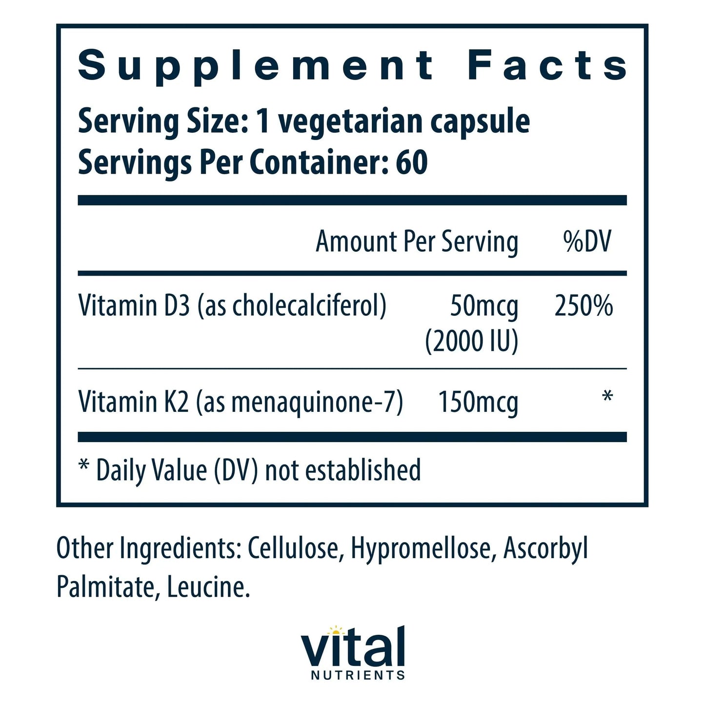 Vital Nutrients Vitamin D3 + K2-2000 IU - Vitamin D3 K2 Supplement - Vitamin D Complex for Healthy Calcium Levels Vital NutrientsBuy Supplements Australia