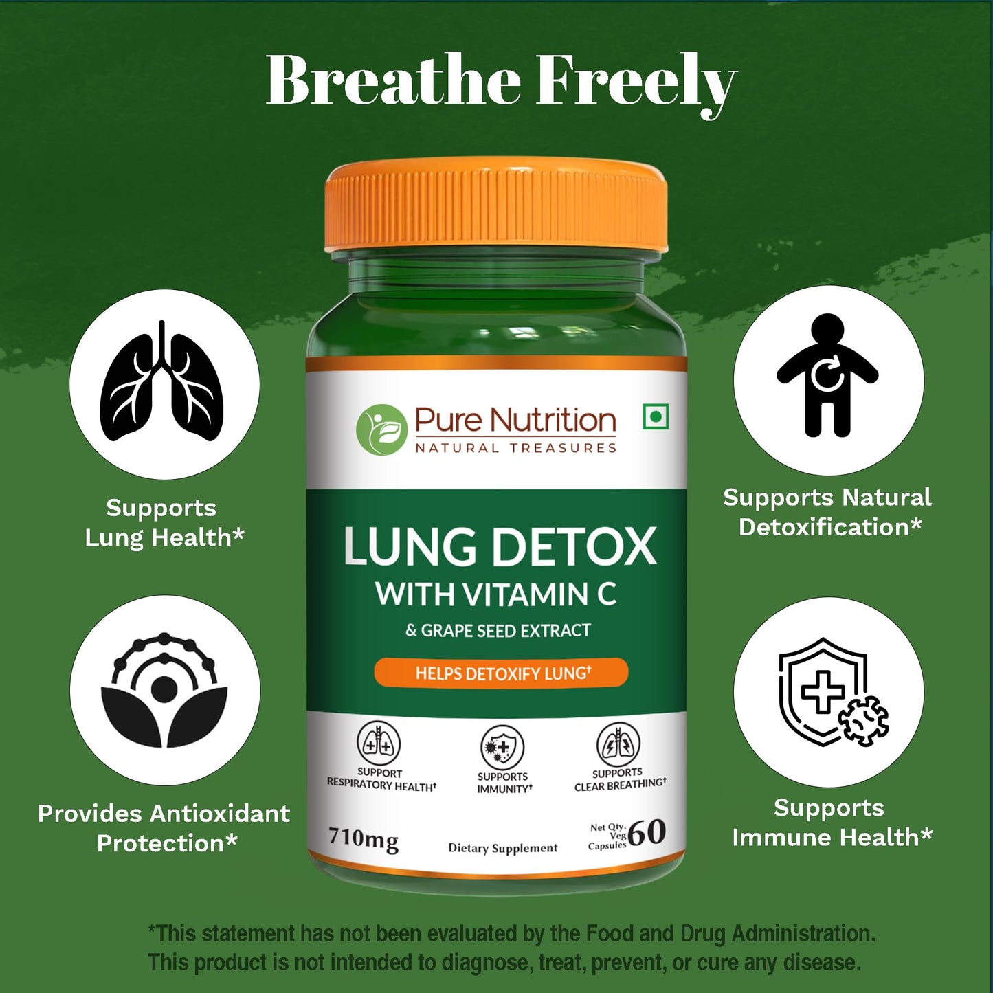 Pure Nutrition Lung Health Supplement | 60 Caps | Herbal Lung Support Formula with Quercetin, Vitamin C, Nettle, Vasaka Leaf, Lotus, Licorice & Ginger. PURE NUTRITION NATURAL TREASURESBuy Supplements Australia