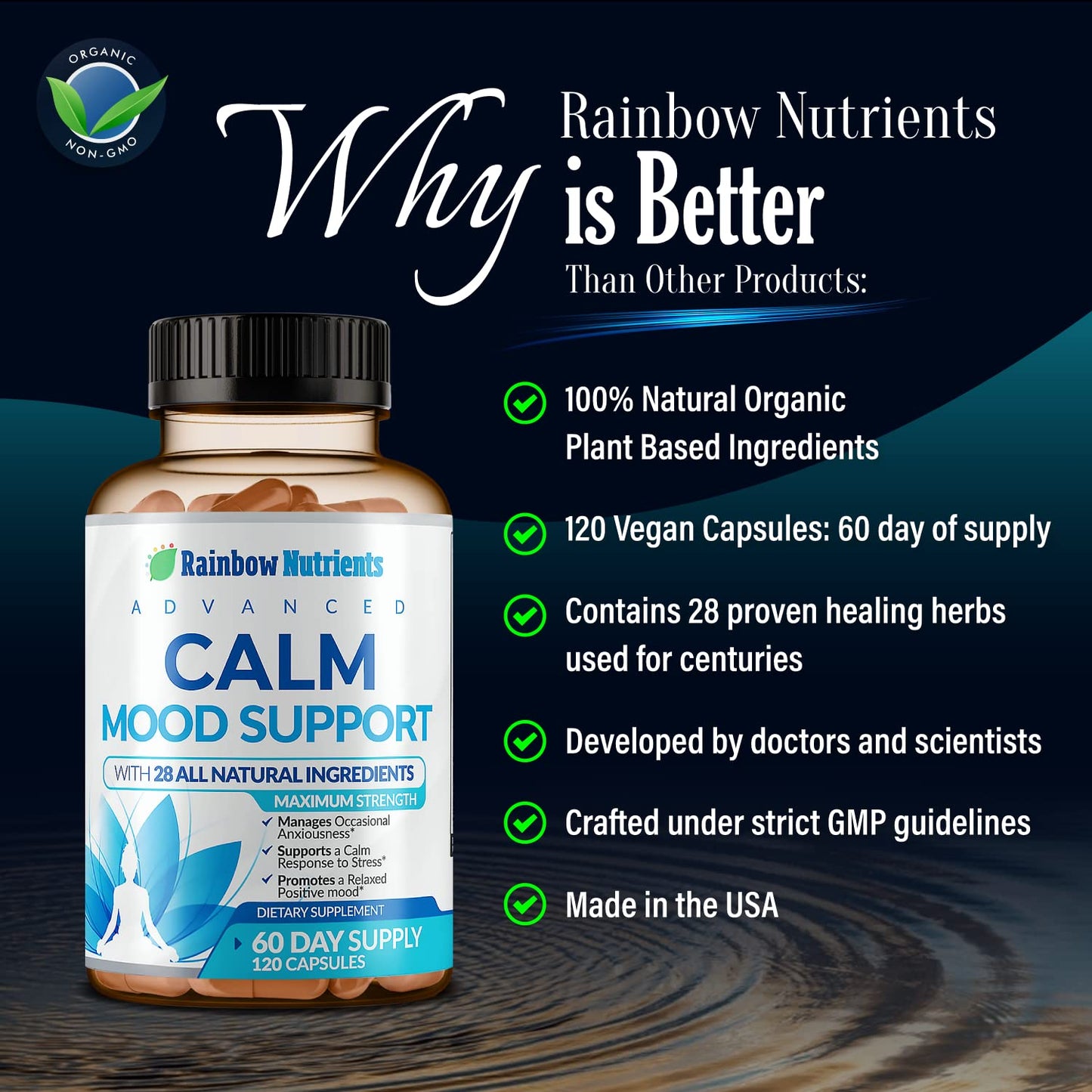 28 in 1 Calm Mood Support Supplement- Natural Happy Pills for Occasional Anxiousness & Stress, Worry feelings, Relaxation, Mental Clarity | Max Sleep & Mood Support for Women & Men|120 Vegan Capsules Rainbow Nutrients, LLCBuy Supplements Australia