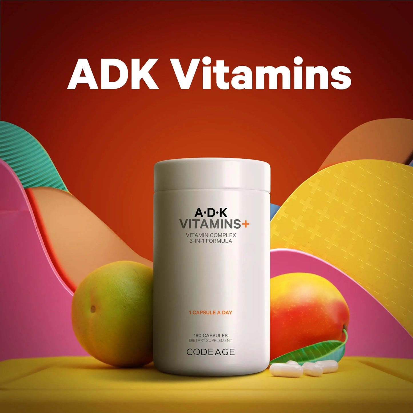 Codeage ADK Vitamins Supplement - Essential Vitamin A, D3 5000 IU, K1 & K2 (MK4 & MK7) - 6-Month Supply - 1 Capsule per Serving Codeage