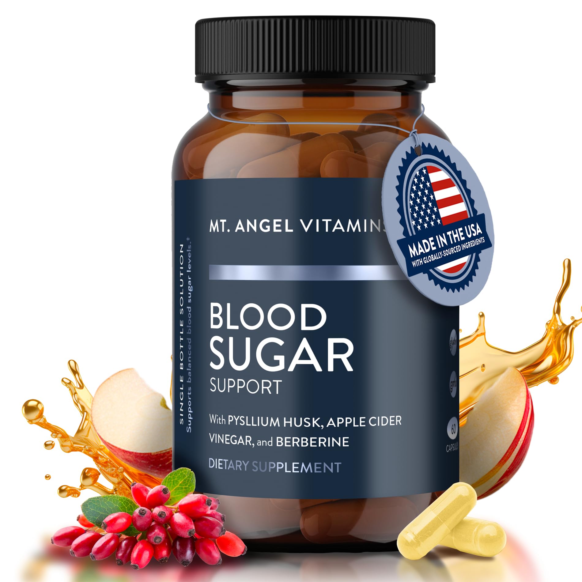 Mt. Angel Vitamins Blood Sugar Support Supplement - Natural Supplement with Pysllium Husk, Berberine with Ceylon Cinnamon, and Apple Cider Vinegar - Supports Healthy Blood Sugar Levels - 60 Capsules Mt. Angel VitaminsBuy Supplements Australia