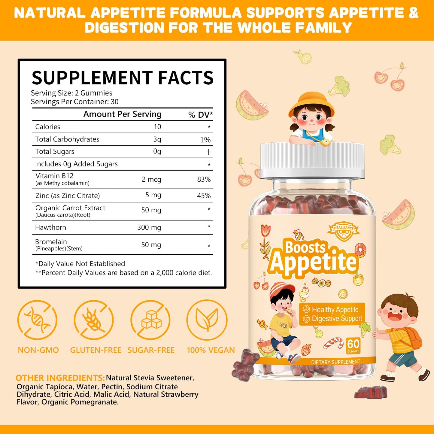 Appetite Booster Gummies for Kids Adults – Natural Blend of Hawthorn Zinc Carrot Supports Digestion Helps Increase Appetite, Promotes Healthy Eating Habits for Picky Eaters (Mixed Fruit Flavor) HeallianceBuy Supplements Australia