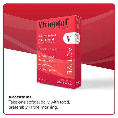 Vivioptal Active, 30 Softgels, Ginseng & Omega 3, Multivitamin & Multimineral, Gluten Free, German Formula Vivioptal VitaminsBuy Supplements Australia