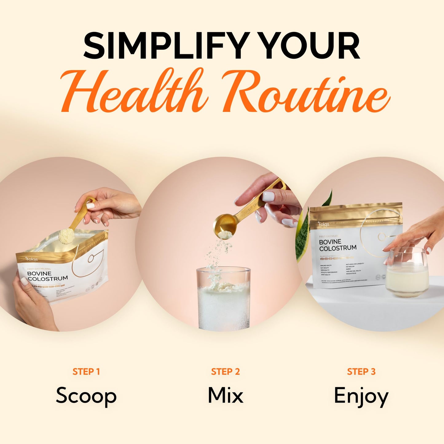 Folqs Bovine Colostrum Powder – First-Day Milking for Immune & Gut Support – 60 Servings – Supports Skin & Tissue Health – Made in USA - Amino Acids, Vitamins, Minerals – Kosher - Sustainably Sourced FolqsBuy Supplements Australia