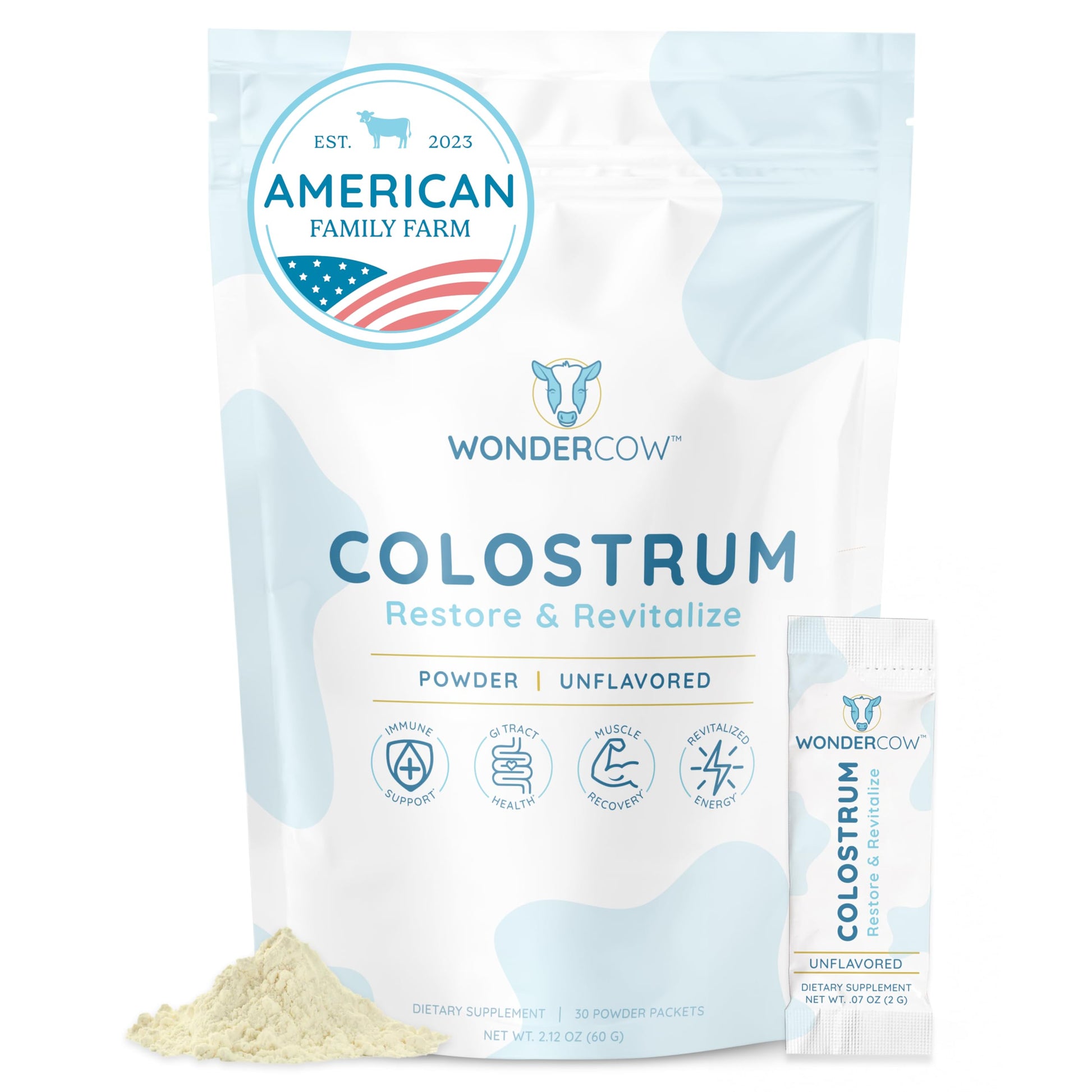 WONDERCOW Colostrum Supplement Powder for Gut Health, Immune Support & Wellness | Natural IgG Pure Whole Bovine Colostrum Superfood, Unflavored, 30 Servings WONDERCOWBuy Supplements Australia