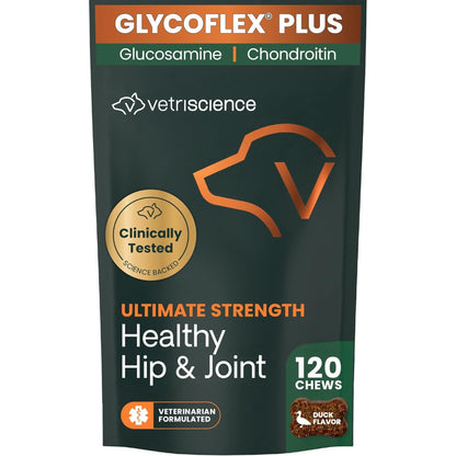 VetriScience Ultimate Strength Healthy Hip & Joint Chews, GlycoFlex Glucosamine, Chondroitin and Green-Lipped Mussel Joint Support Supplement for Dogs, Soothe Joint Discomfort, Duck, 120 Count VETRISCIENCEBuy Supplements Australia
