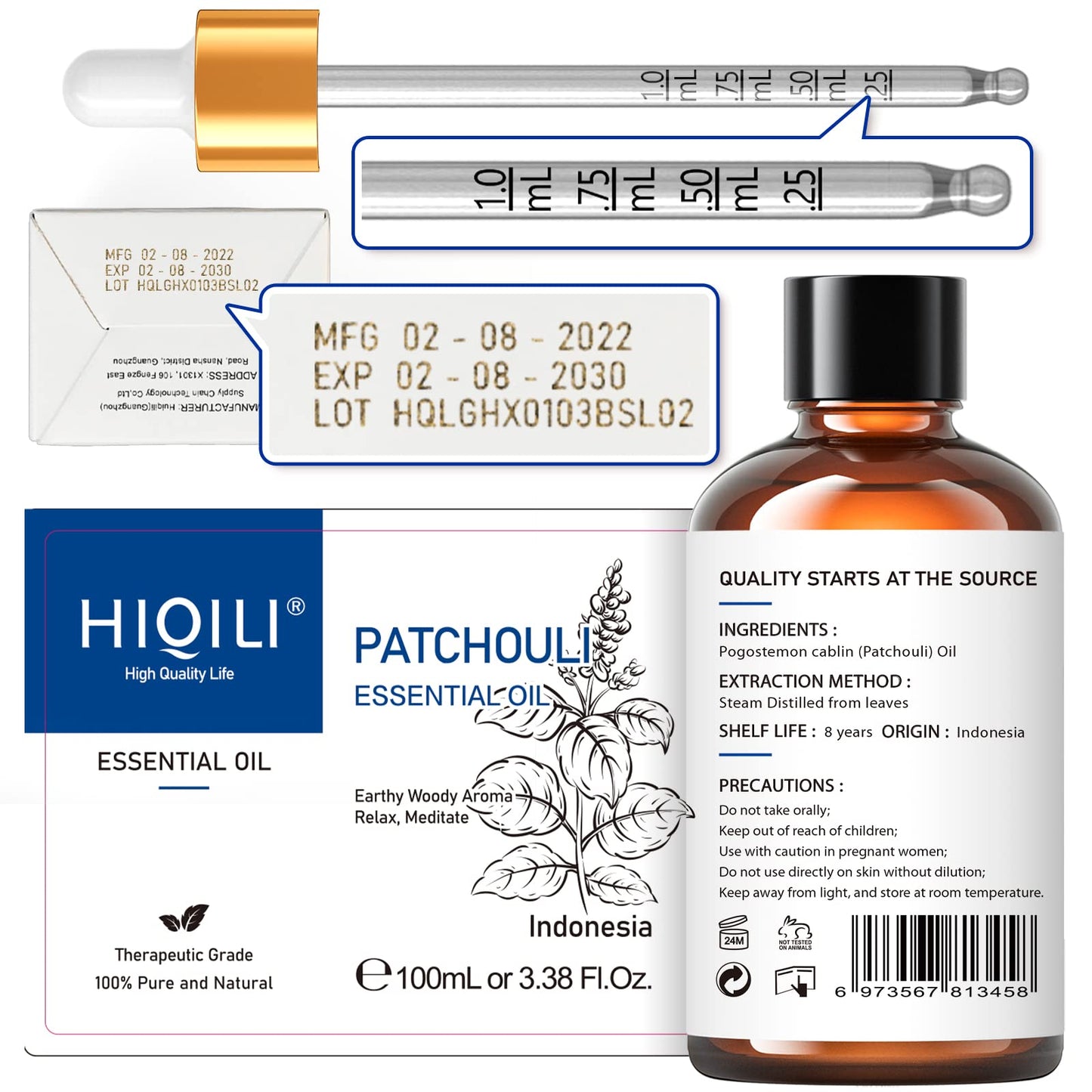 HIQILI Patchouli Essential Oil 100ML, Pure Natural, for Perfume Making, Diffuser and Skin HIQILIBuy Supplements Australia