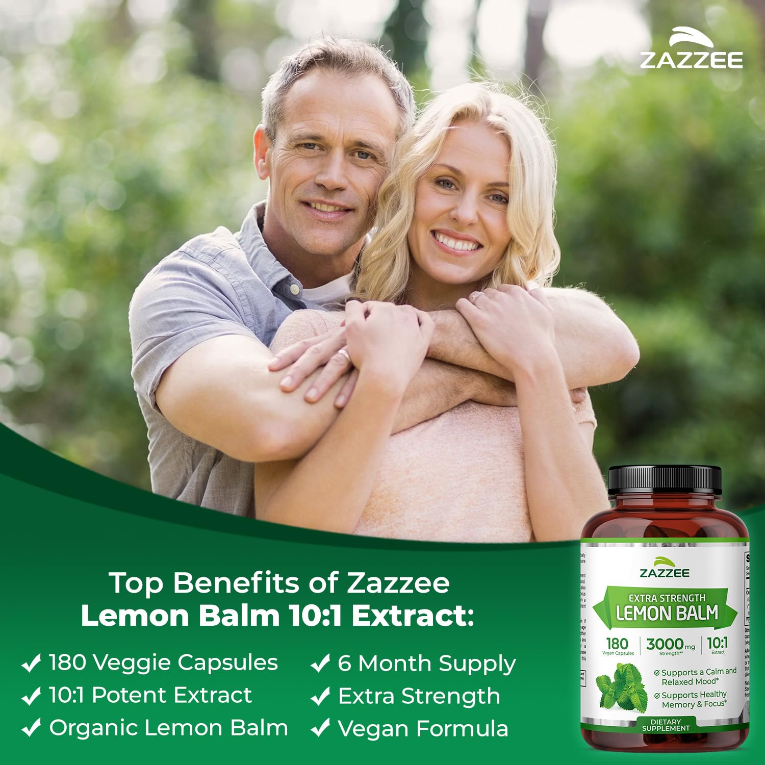 Zazzee Organic Lemon Balm 10:1 Extract, 180 Vegan Capsules, 6 Month Supply, Melissa Officinalis, Calm, Mood, Stress & Relaxation Support, Herbal Supplement, All-Natural, Non-GMO, Made in the USA ZazzeeBuy Supplements Australia