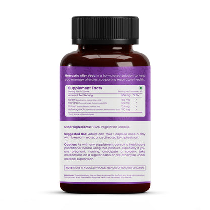 Nutrastic Aller Veda Respiratory Wellness Supplement with Pure Tulsi, Amla, Turmeric, and Neem | Natural Support for Healthy Breathing | 60 Caps NutrasticBuy Supplements Australia
