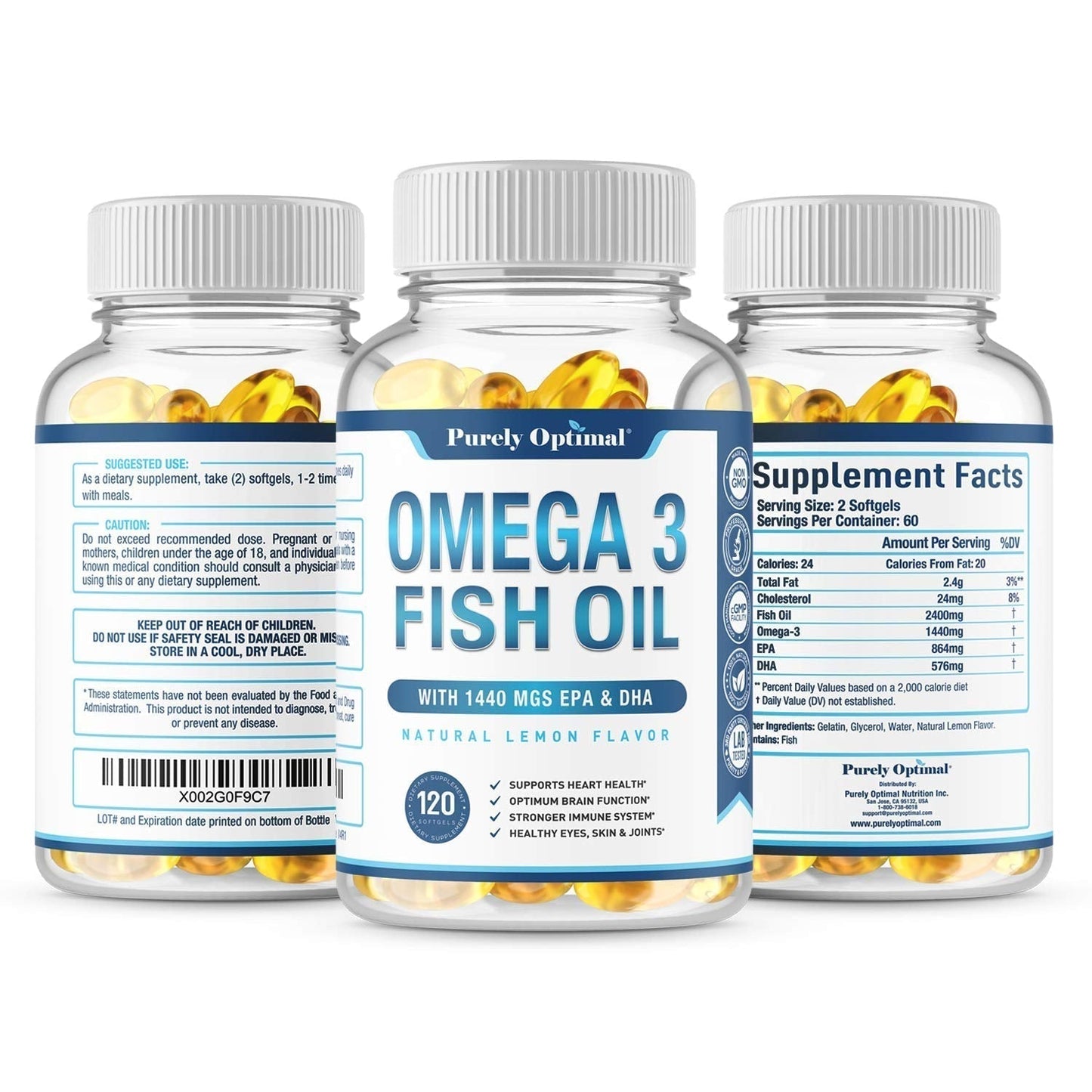 Premium Omega 3 Fish Oil Supplement 2400mg - Burpless Fish Oil Omega3 Softgels Purely OptimalBuy Supplements Australia