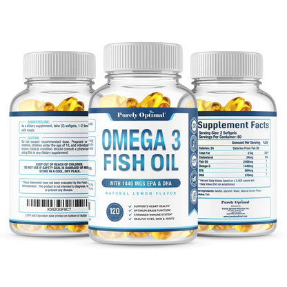 Premium Omega 3 Fish Oil Supplement 2400mg - Burpless Fish Oil Omega3 Softgels Purely OptimalBuy Supplements Australia