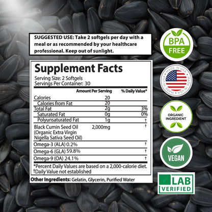 Organic Black Seed Oil 2000mg - 60 Softgel Capsules (Non-GMO) Premium Cold-Pressed Mother Nature Organics Superfoods for Organic LivingBuy Supplements Australia