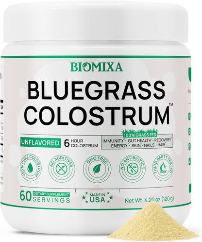 Bovine Colostrum Supplement - 100% Pure Whole Colostrum Powder - Grass-Fed, Unflavored, No Additives, Gut & Immune Support, Natural IgG, 60 Servings - Made in USA Bluegrass ColostrumBuy Supplements Australia