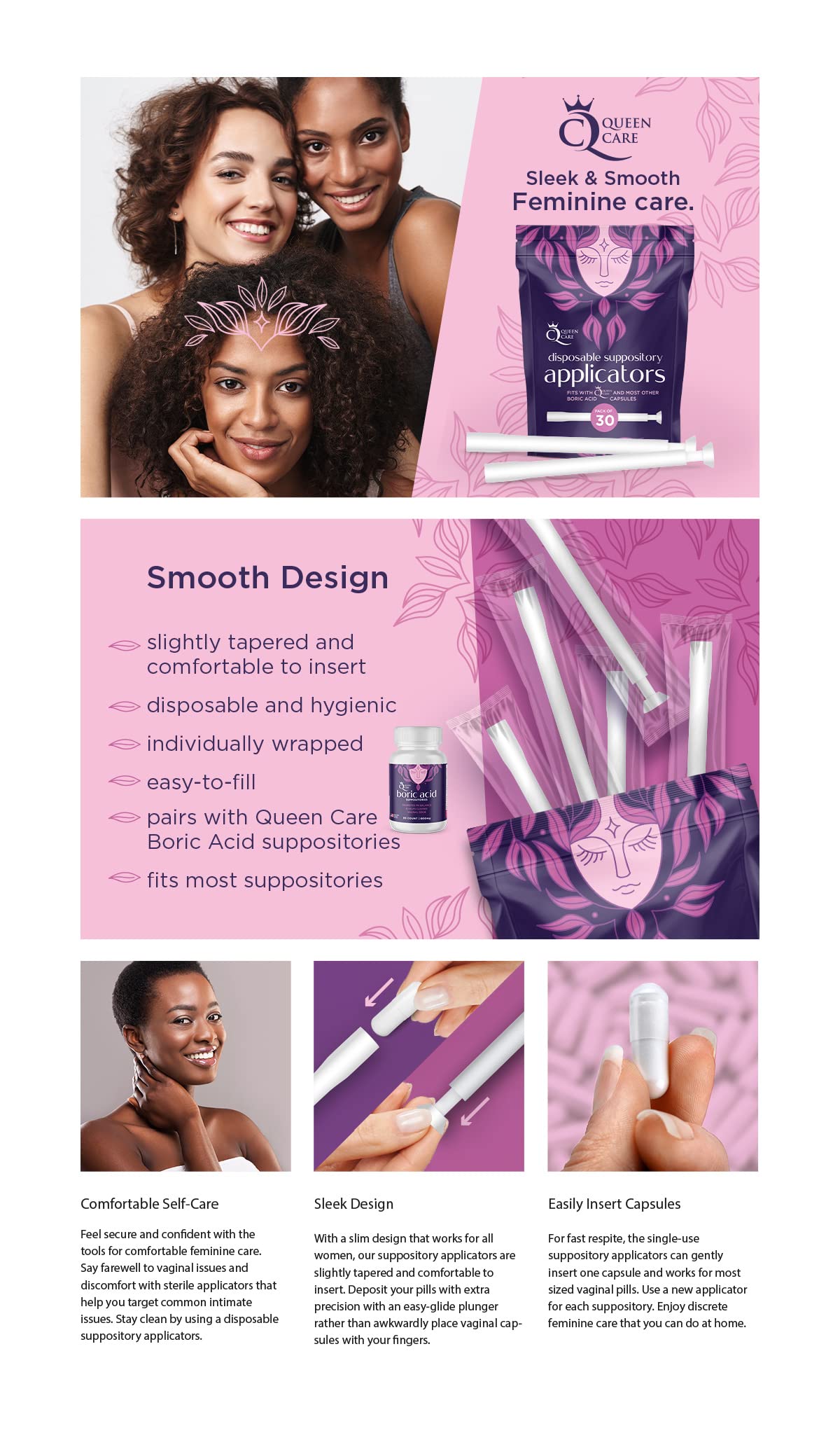 Queen Care - Disposable Suppository Applicator, Boric Acid Applicator, Feminine Care Suppository Applicator Queen CareBuy Supplements Australia