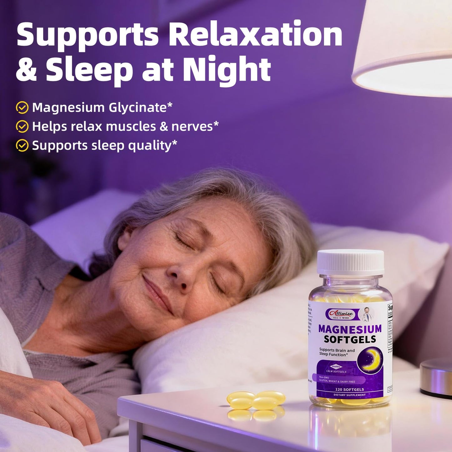 Magnesium Glycinate 400mg Softgels, Small Easy to Swallow High Absorption Magnesium Supplement, with Vitamin D3 & K2 for Sleep Relax Calm Muscle Bone* Health, 120 Gelcaps AlliwiseBuy Supplements Australia