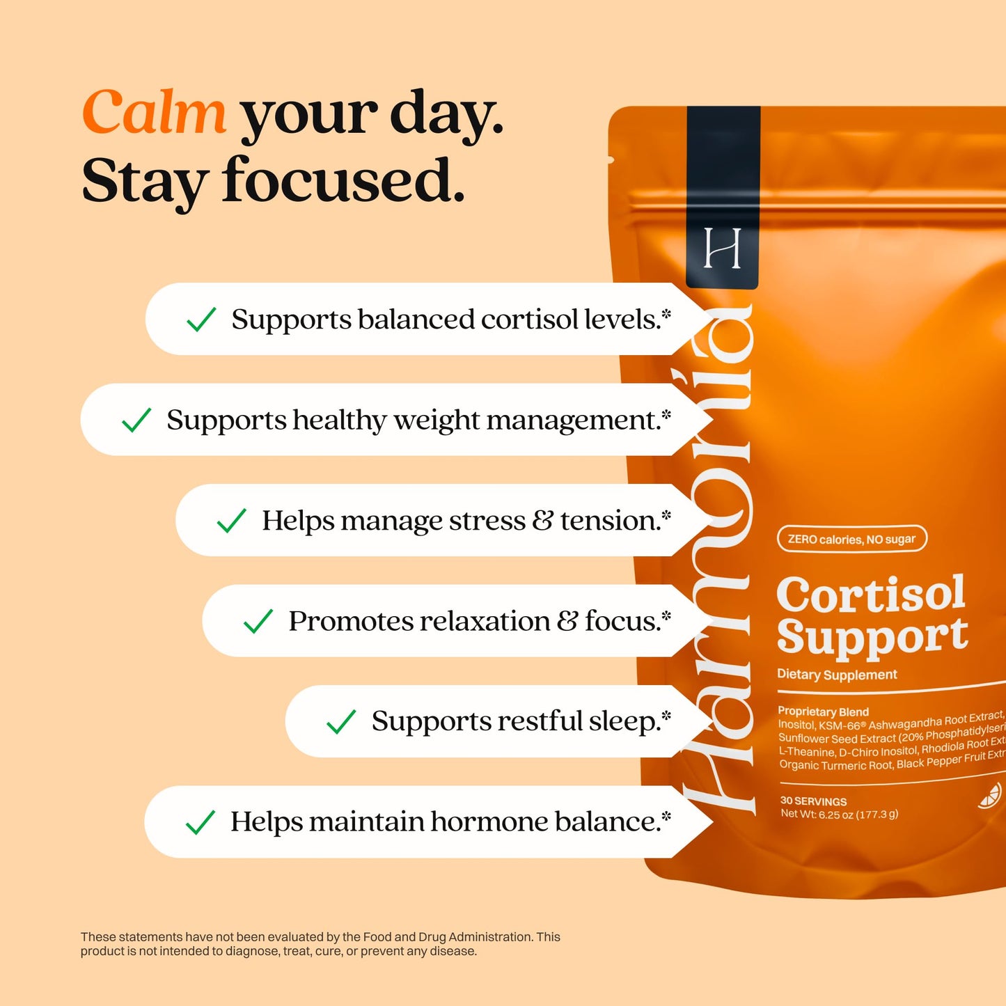 Harmonia Cortisol Cocktail | Cortisol Supplements for Women & Men with Ashwagandha, Magnesium & L-Theanine | Drink Harmonia for Stress Relief, Weight Management