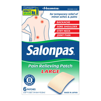 Salonpas Pain Relieving Patch, Large, 6 Count, for Back, Neck, Shoulder, Knee Pain and Muscle Soreness, 8 Hour Pain Relief SalonpasBuy Supplements Australia
