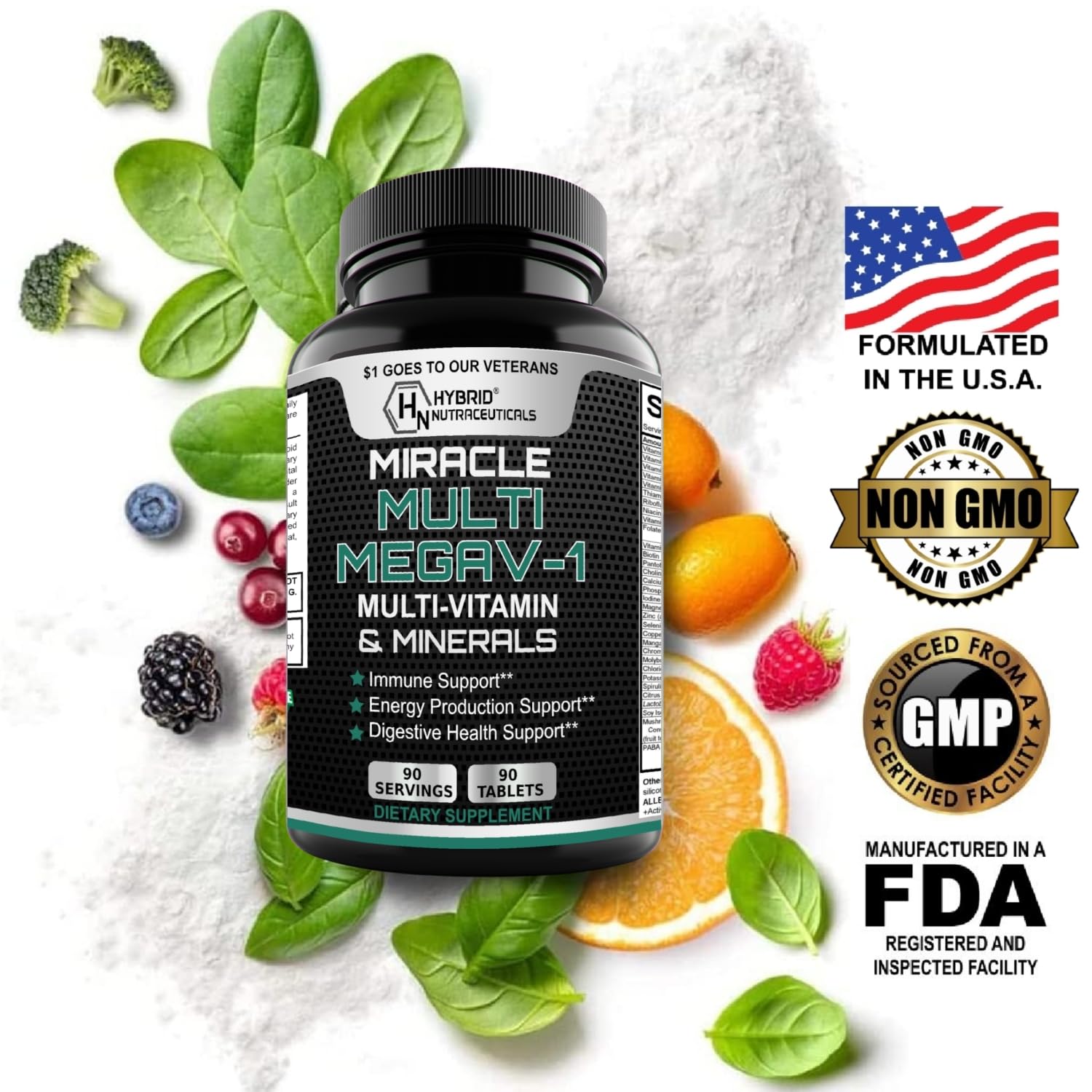 MEGAV-1 Multi-Vitamin, Superfood & Minerals - Daily Multivitamin with Probiotics, Digestive Enzyme, Mushroom Complex for Heart Health, Immune Support, Energy & Stamina - 90 Tablets Hybrid NutraceuticalsBuy Supplements Australia