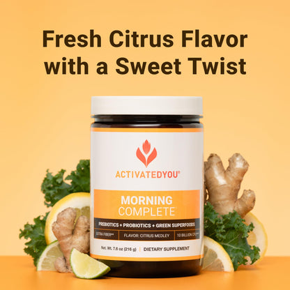 ACTIVATEDYOU Morning Complete Daily Wellness Greens Superfood Drink Mix for Gut Health w/Prebiotics, Probiotics, Antioxidants, Green Superfoods