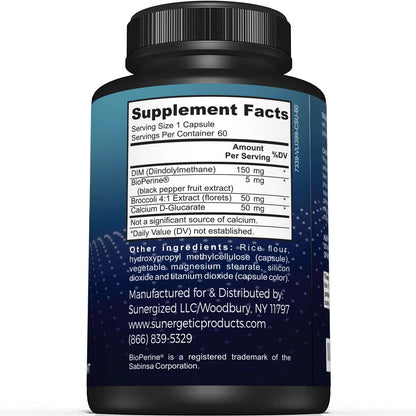 Premium DIM Supplement–Includes 150mg DIM (diindolylmethane), Broccoli, Calcium D SunergeticBuy Supplements Australia