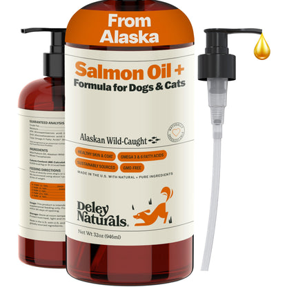 Deley Naturals Wild Alaskan Salmon Oil for Dogs & Cats - New and Improved Salmon Oil Plus Formula - Fish Oil for Dogs with Omega 3, DHA and EPA - Omega 3 for Healthy Skin and Coat - 32oz Made in USA Deley NaturalsBuy Supplements Australia