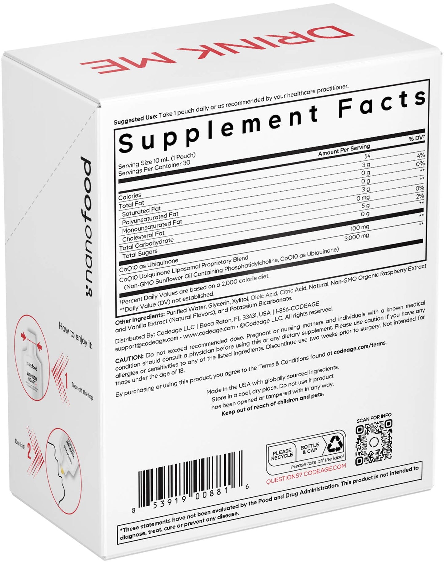 Codeage Wonder Heart Liquid CoQ10 Liposomal Ubiquinone Supplement, Coenzyme Q10 Heart Vitamins, Non-GMO Sunflower Phosphatidylcholine Vegan Blend, Raspberry Flavored Softgel, Pack of 30 Pouches CodeageBuy Supplements Australia