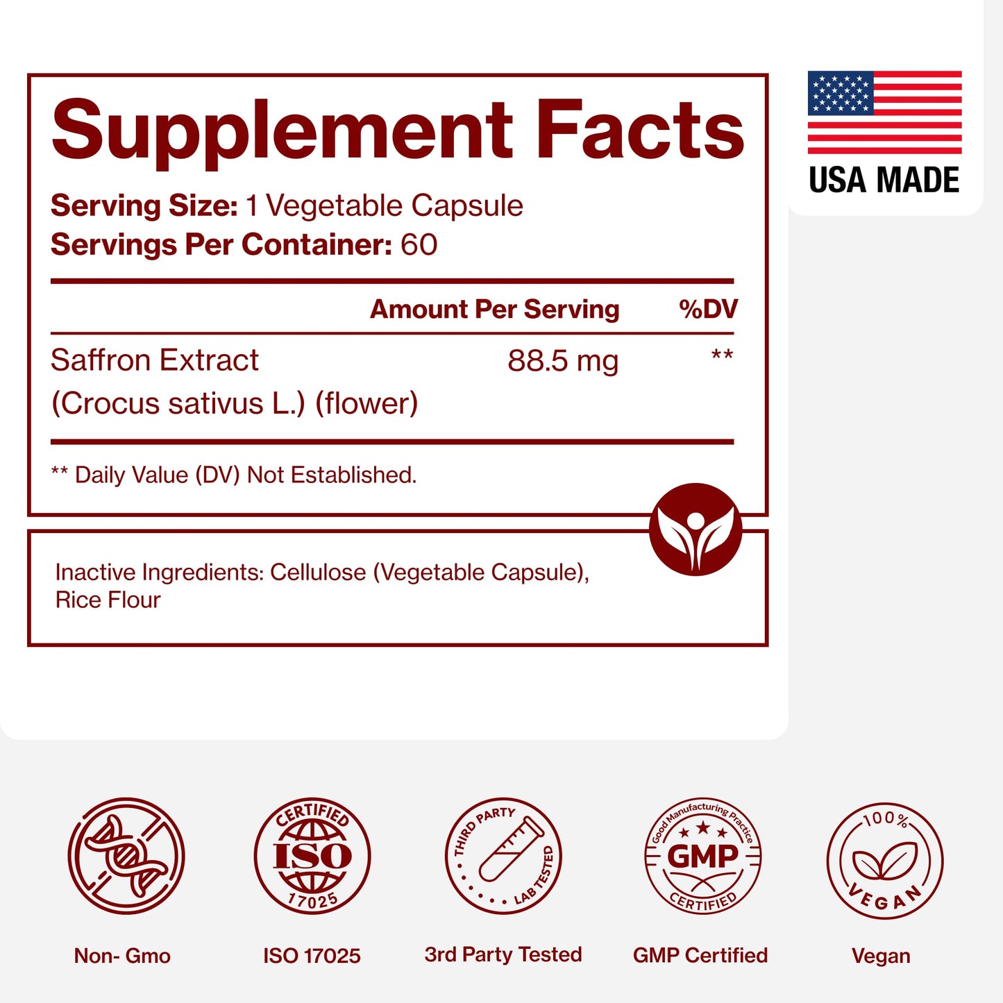 Saffron Supplements - 100% Pure Saffron Extract Capsules - Boost Energy & Mood, Support Eye & Heart Health
