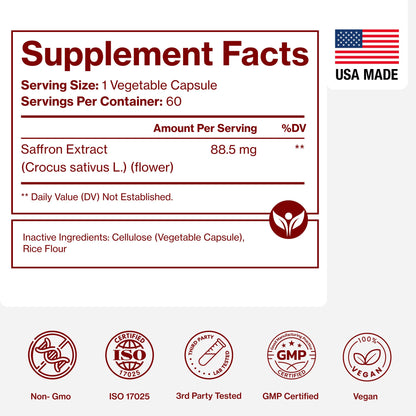 Saffron Supplements - 100% Pure Saffron Extract Capsules - Boost Energy & Mood, Support Eye & Heart Health