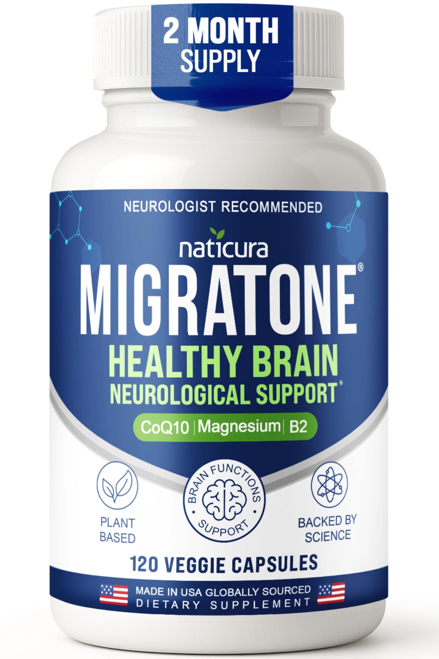 Migratone Migraine Relief Nutritional Support Supplement - with Magnesium, Riboflavin Vitamin B2, B6 & B12, Microactive Coq10, Feverfew, PA-Free Butterbur, and Folate - Clinically Preferred Blend NaticuraBuy Supplements Australia