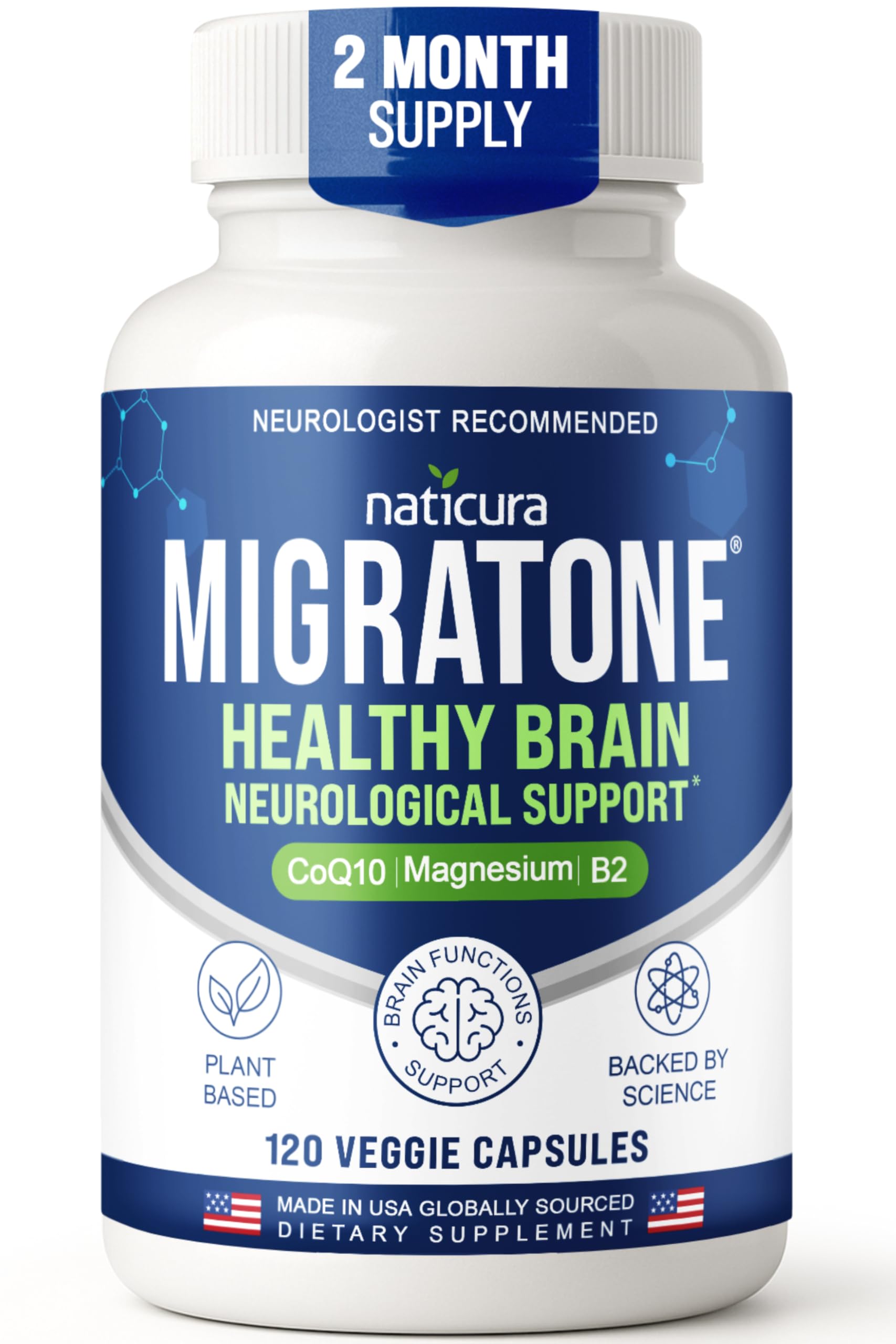 Migratone Migraine Relief Nutritional Support Supplement - with Magnesium, Riboflavin Vitamin B2, B6 & B12, Microactive Coq10, Feverfew, PA-Free Butterbur, and Folate - Clinically Preferred Blend NaticuraBuy Supplements Australia