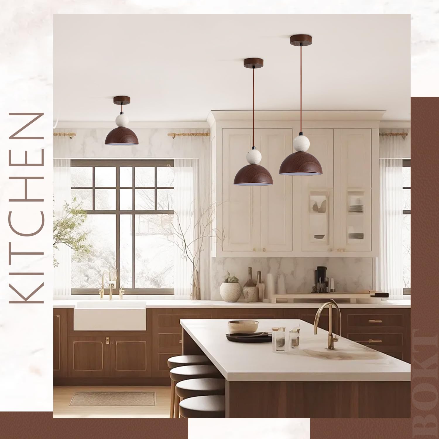 BOKT Wabi Sabi Pendant Light Nordic LED Ceiling Hanging Light Modern Natural Stone Pendant Light Adjustable Dimmable Walnut Mini Chandelier for Dining Room Living Room BOKTBuy Supplements Australia