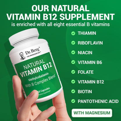 Dr. Berg Natural Vitamin B12 1000 mcg with B Complex Blend - Methylcobalamin B12 for Energy, Nerve Health, and Cognitive Function* - Methylated B12 with Folate - 60 Capsules (2-Month Supply) Dr. Berg NutritionalsBuy Supplements Australia