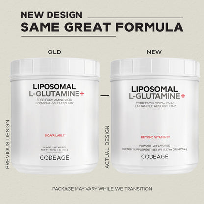 Codeage Liposomal L-Glutamine Powder - High-Potency L-Glutamine 5,000 mg per Serving - 3-Month Supply - Liposomal Delivery, Free-Form Amino Acid, Unflavored Glutamine - Non-GMO Gluten-Free - 16.67 oz CodeageBuy Supplements Australia