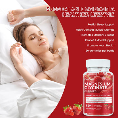 Magnesium Glycinate Gummies 1000mg, Sugar Free Magnesium Potassium Supplements Chewable for Adults with L-Threonate for Sleep, Body Support and Relaxation,90 Strawberry Gummies maxmedixBuy Supplements Australia