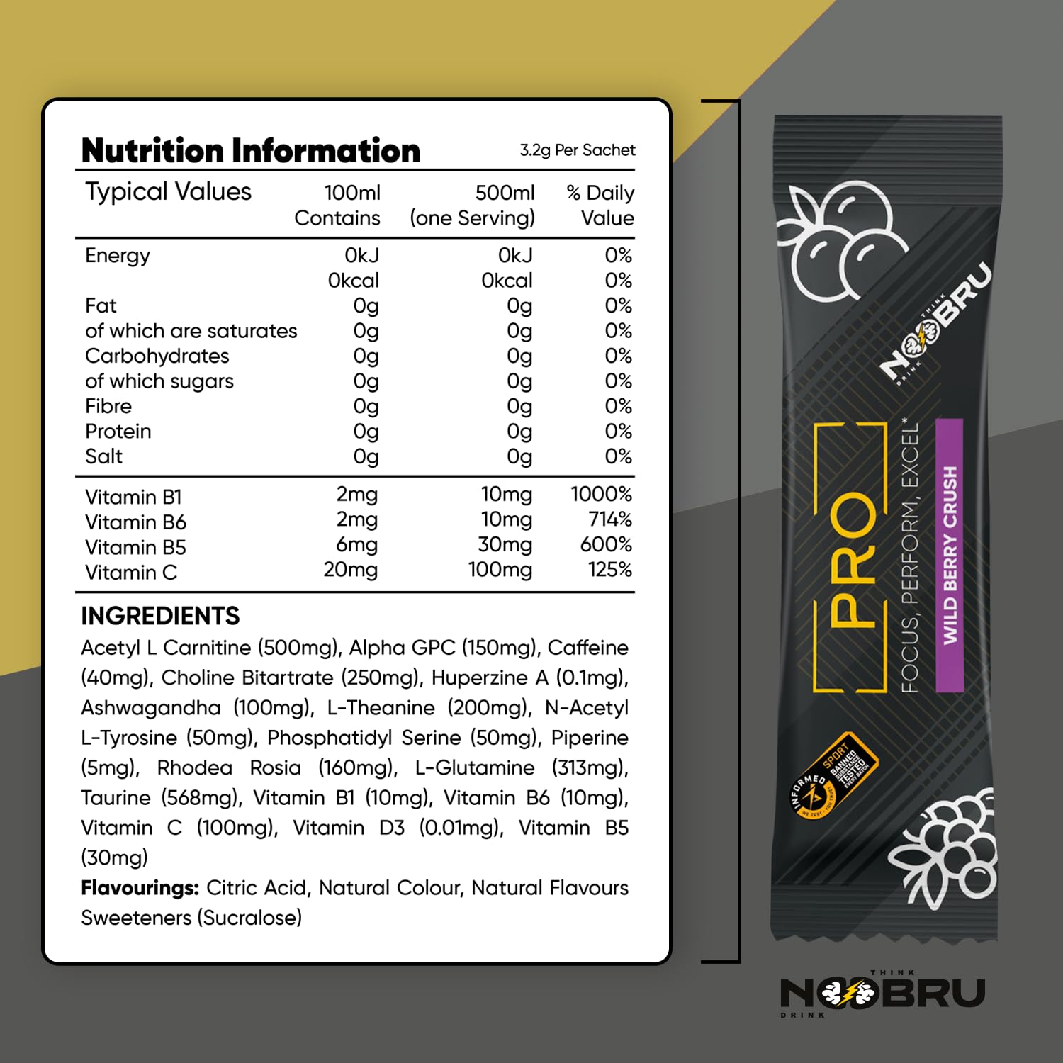Noobru™ Pro - Brain & Nootropic Supplement for Cognitive Performance, Mental Clarity, and Focus - Precision-Formulated Drink with 17 Research-Backed Ingredients - 20 Servings NoobruBuy Supplements Australia
