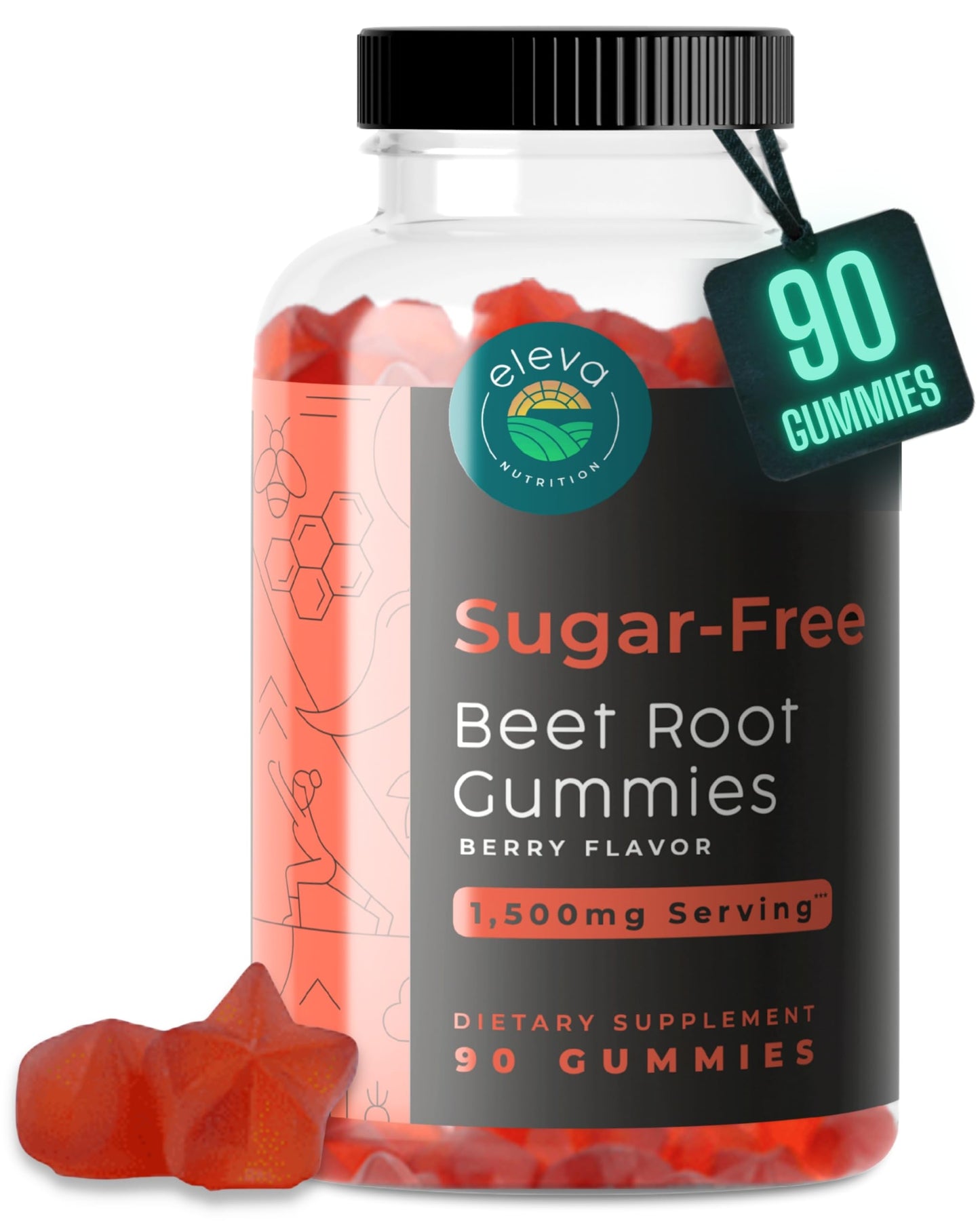 Eleva Nutrition Sugar-Free Beet Root Gummies- Vitamin C & B9- Memory & Focus Chews- Nitric Oxide -Energy Beet Supplement- 90 Organic Beetroot Chews for Men & Women Eleva NutritionBuy Supplements Australia