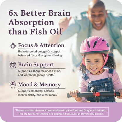 Omega w/LYSOVETA LPC | EPA & DHA Supplements for Brain Health | Focus, Attention, Memory, & Mood | 6X Higher Absorption Than Fish Oil | Omega-3 Fatty Acid Supplements | Highest Potency LPC-DHA AccentrateBuy Supplements Australia