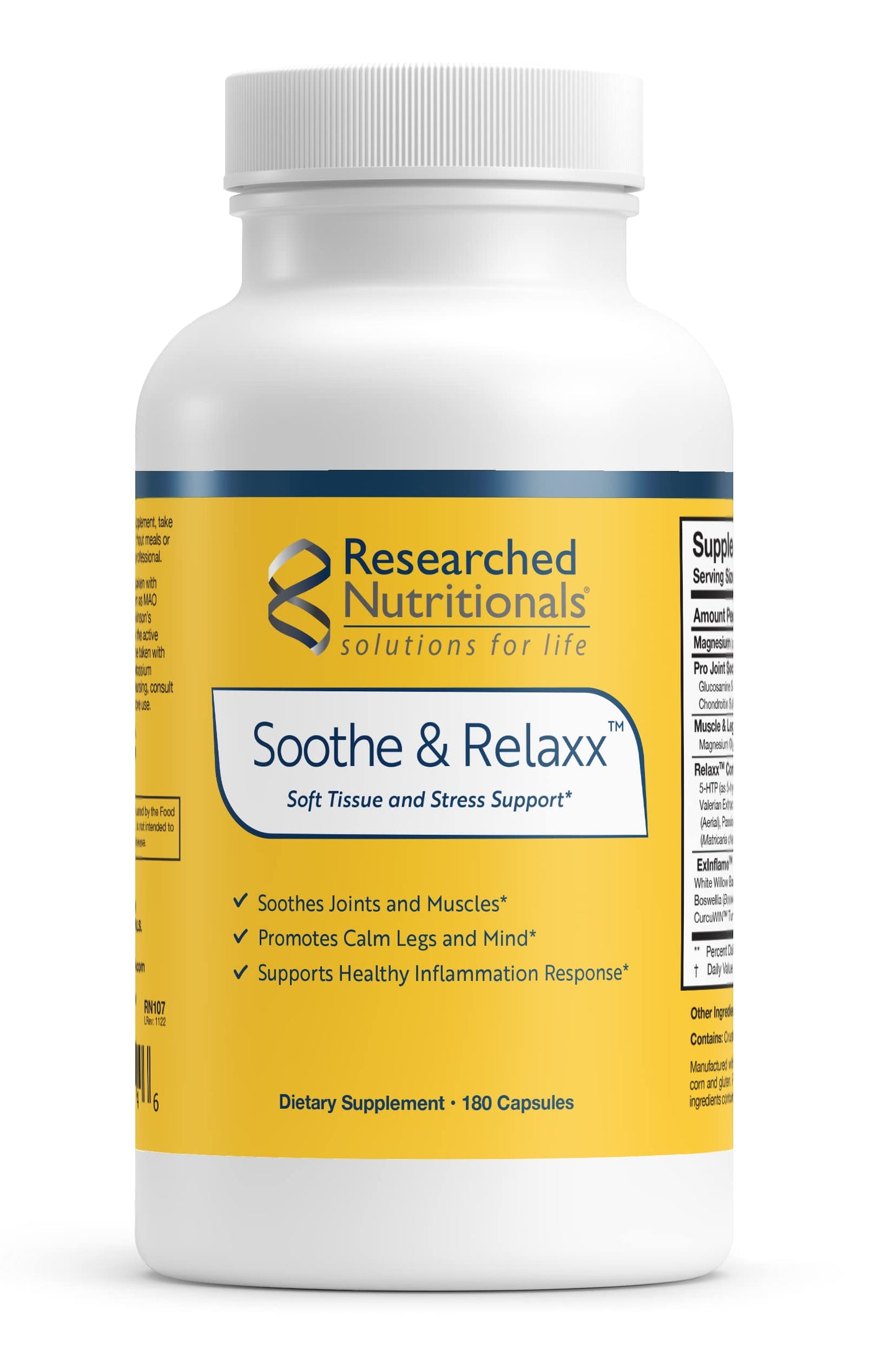Researched Nutritionals Soothe & Relaxx - Soft Tissue, Muscle + Support Supplement - A Gentle Health Supplement for Calming Relief - Soothe Your Body + Mind (180 Capsules) Researched NutritionalsBuy Supplements Australia