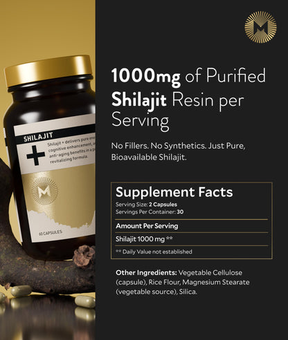 Manna Vitality Shilajit+ Capsules | 1000mg Purified Himalayan Shilajit Resin Supplement | Highest Bioavailability | Energy, Performance, Detox, Vitality, Mental Clarity & Cognitive Support | 60 Count M MannaBuy Supplements Australia